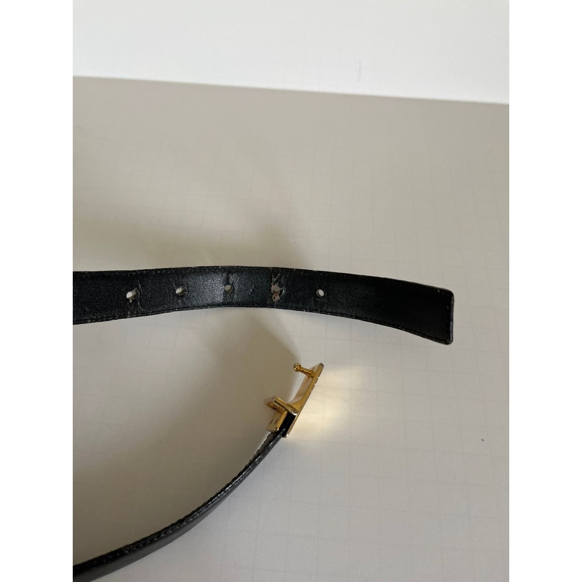 Vintage 70s Adolfo gold and black belt Vintage Adolfo Black Leather Thin Belt Gold Tone Buckle With  main image 2