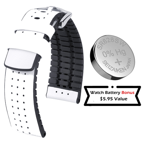 HIRSCH Tiger Leather Watch Strap - Natural Rubber Core + Bonus Battery - Picture 24 of 27