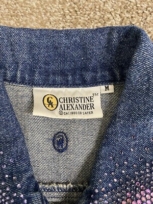 Christine Alexander Dark Blue Denim Jacket Swarovski Crystals Size 