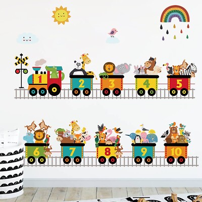 Alphabet Train Color Learning Educational Wall Decals Peel and Stick Cute Ani...