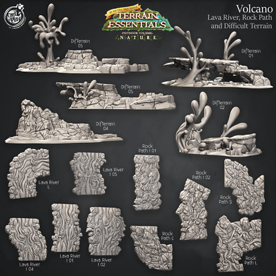 3D Printed Cast n Play Lava River, Rock Path and Difficult Terrain Volcano