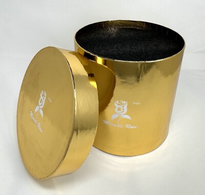 New Miracle Rose Flower Box Round Gold With Inserted Black Foam Preserved Size M