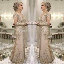 Elegant Mother Of The Bride Dresses Mermaid Long Sleeves Lace Beaded Party Gowns