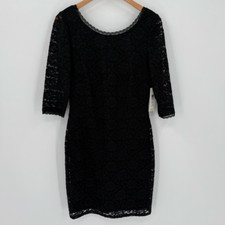 Eliza J Lace Sheath Dress 3/4 Sleeve Above Knee Women 10 Black Business Funeral