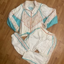 VTG 80s East West Nylon Windbreaker Set Track Suit White Pink Blue Barbie Sz M L
