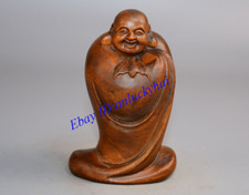 Chinese Boxwood Wood Hand Carving Maitreya Buddha Statue Figurines Collection