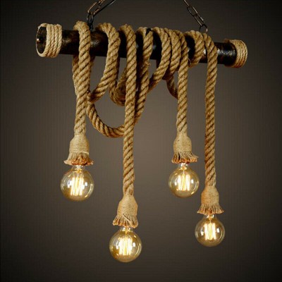 TOP Neu DIY Industrie Vintage Edison Hanfseil Pendelleuchte Deckenleuchte 1.8m