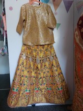 8 To 10 Year Old Girls Mehndi Yellow Lenga Choli Outfit