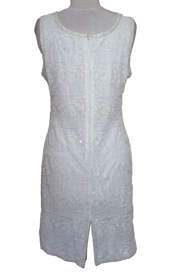 Conjunto de vestido y chaqueta vintage LAURENCE KAZAR 2 PIEZAS blanco con cuentas traje M/L para mujer Foto 4 de 4