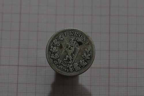 🧠🇳🇴 NORWAY 1 KRONE 1877 SILVER SCARCE B73 #7146 - Picture 2 of 2