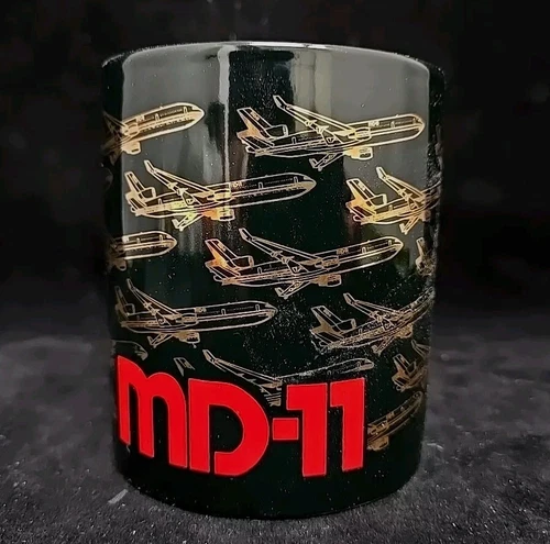 MD-11 GPIRS Burgundy Aviation Airplane Ceramic Coffee Mug Gold Details