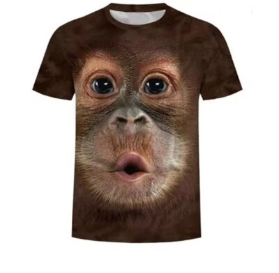 ANIMAL KIDS Monkey Face T-Shirt Kids 3D Gorilla Orangutan Child's T Shirt Brown Ages 4 to 14