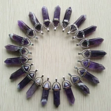 Wholesale 24pcs/lot Natural amethyst stone Hexagonal pillar Pendants 35x8mm