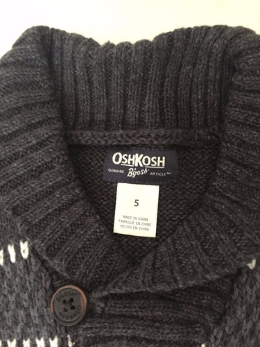 OSHKOSH B'GOSH Boys Long Sleeve Pullover Sweater Size 5 Gray/White/Red - Picture 2 of 4