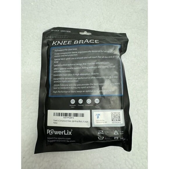 Powerlix X001PK2B7Z Black Compression Knee Sleeve Unisex 3D Knit X-Large - Image 2 of 4