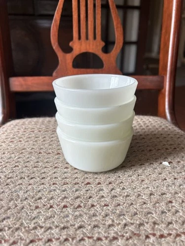 Vintage Anchor Hocking Fire King Milk Glass Custard Prep Bowls 5oz Lot Set Of 4