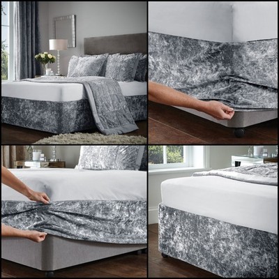 Crushed Velvet Diwan Bettgestell Wickelbezug Weich Elegant Passform Doppelbett King Size