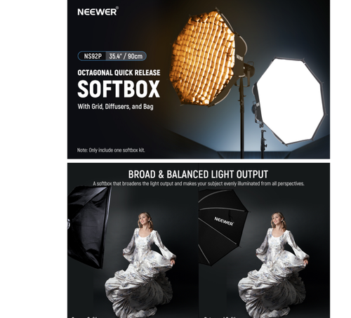 NEEWER 35.4'' Octagonal Softbox, Quick Release Parabolic Soft Box with Bowens Mo - Picture 9 of 13