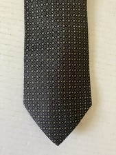 Joseph  Feiss Men's Necktie Tie Silk Woven Charcoal Gray Silver Geometric 58"