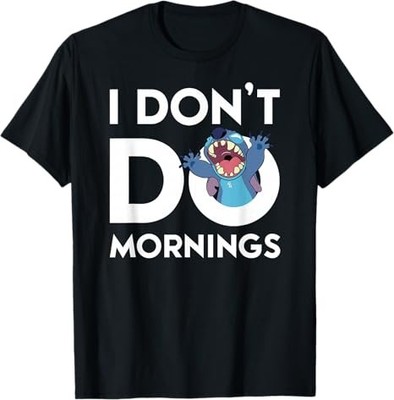 Disney Lilo & Stitch Don't Do Mornings Black T-Shirt
