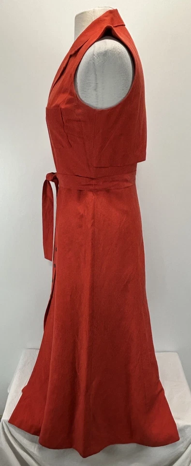 Maxi Vestido Camisa De Colección Dana Buchman 100% Seda Talla 4 Naranja Botón Frontal Forrado Cinturón Foto 2 de 4