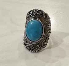 ISRAEL PZ Sterling Silver Turquoise Modernist Ring, Size 8, 825
