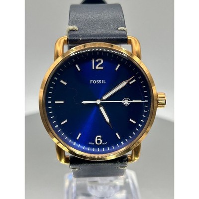 Fossil The Commuter Gold,  Blue Leather band, model FS5274, New battery