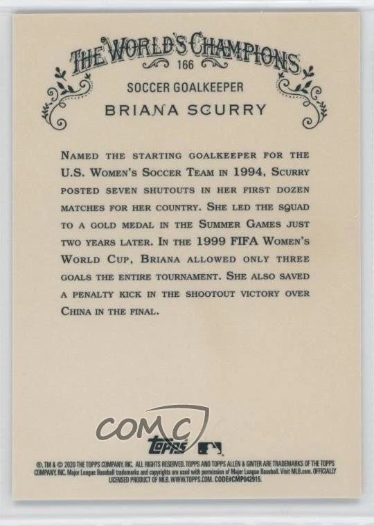 2020 Topps Allen & Ginter Chrome Refractor Briana Scurry #166 - Image 2 of 2