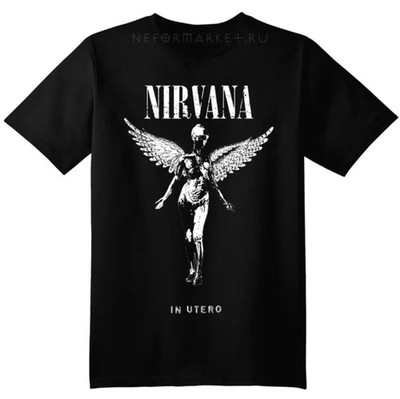NIRVANA Angel with Wings Dark Style Black Print T-shirt F