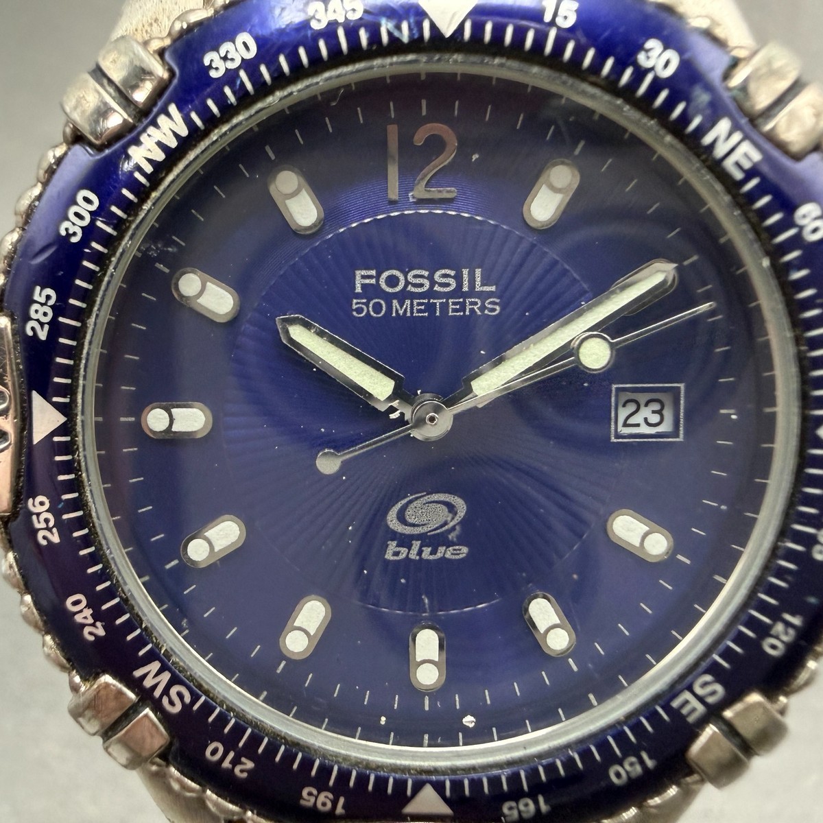 Fossil Blue Dive Watch Men 37mm Blue Dial Silver Tone Date 