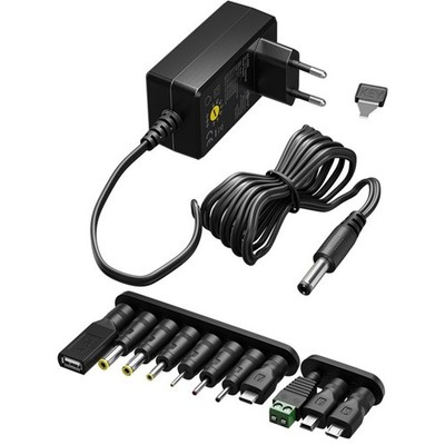 1A Universal Netzteil 3/4,5/5/6/7,5/9/12V= 1A 12W 9 Stecker mit USB goobay