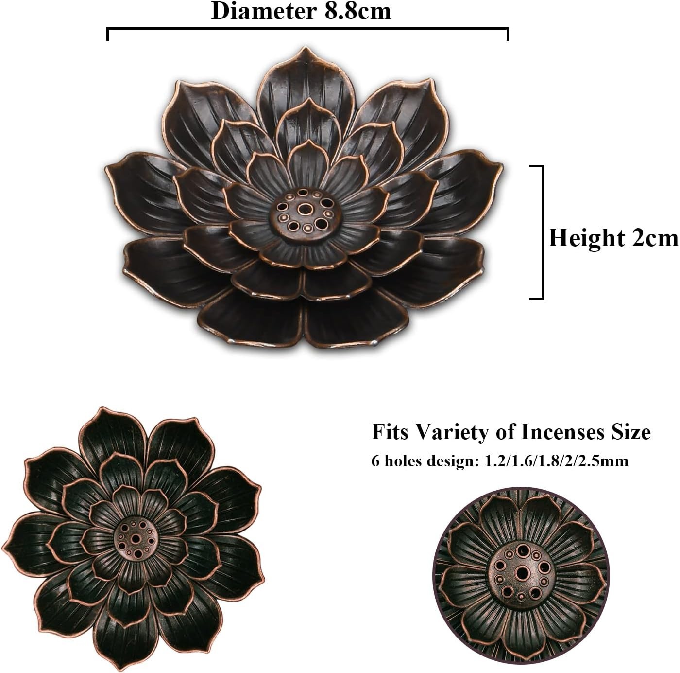 Durable Zinc Lotus Incense Burner with Detachable Ash Catcher - Peaceful Decor