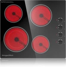 Electric Cooktop 24'' 4 Burners Stove Top Built-in Radiant Ceramic Knob Control