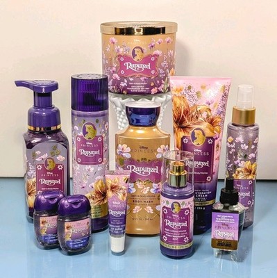 11 Pc RAPUNZEL Disney Princess Bath & Body Works 3 Wick Candle Mist Cream Wash