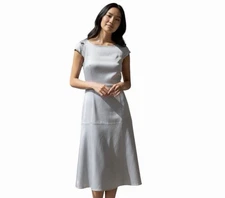 Ann Taylor Trumpet Silhouette Midi Dress Blue Silver Gray Size 6 Fit & Flare