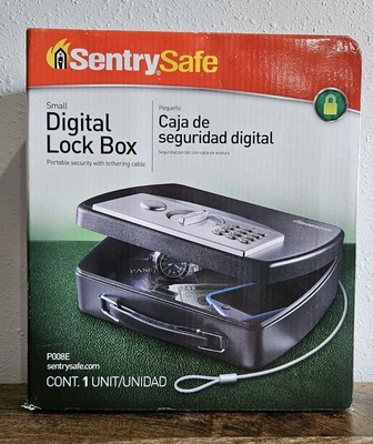 SentrySafe Small Digital Lock Box P008E Portable Security Tethering Cable Handle