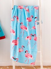 Catherine Lansfield Flamingo 100% Cotton Beach Towel, Blue