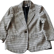 Sag Harbor Women's Petite 8P Black/White Houndstooth Blazer 1-Button Lined