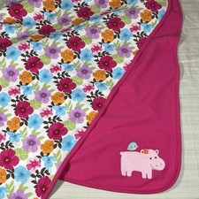 Y2K Gymboree Pink Hippo Tropical Flowers Baby Blanket Reversible 2008 F2