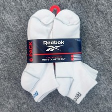 Reebok Men's Quarter Cut Performance Socks 6 Pack White Shoe Size 6-12.5