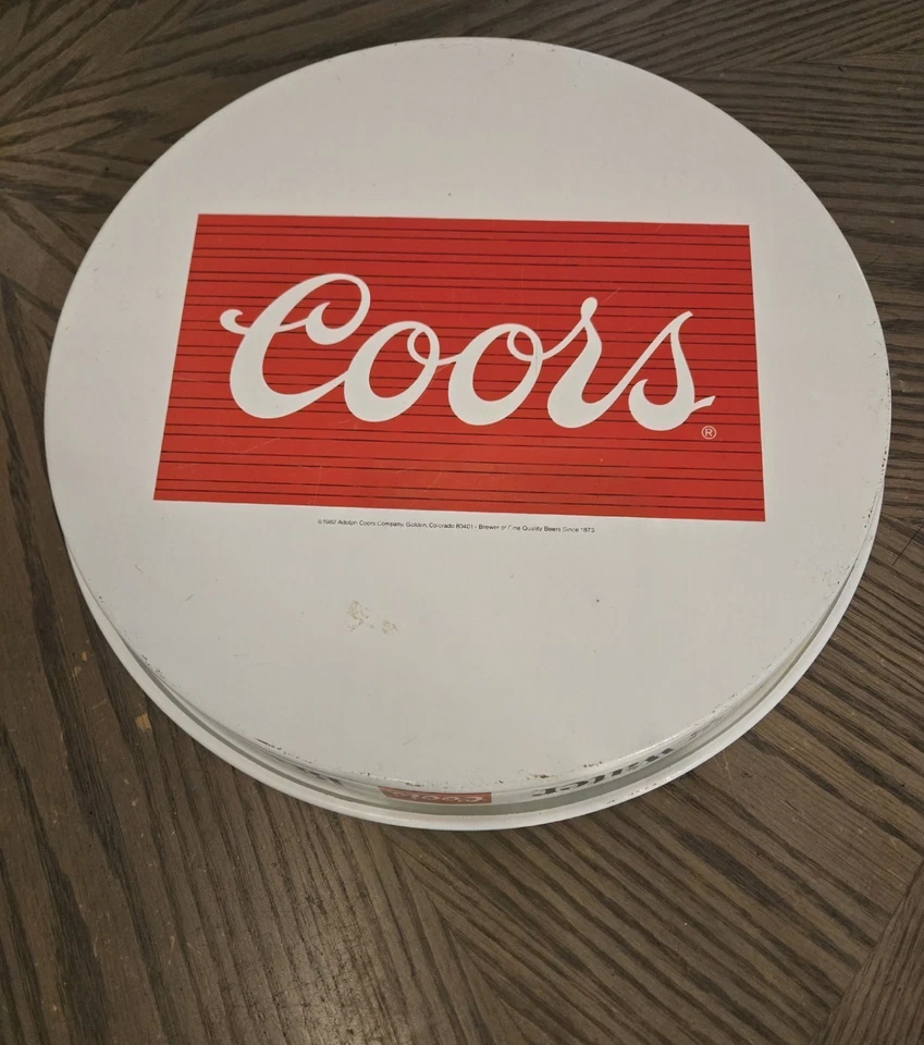 Vintage 1982 Coors Beer 13" Round Metal Serving Tray W Lip Rocky Mountain Scene  - Image 4 of 4