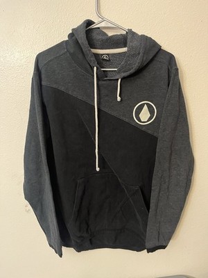 Volcom Men's Pullover Hoodie Gray Colorblock Medium Fleece Pockets Logo
