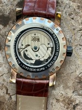 Montre Automatique Homme Wohler W-0373 - Cadran Or Squelette Bleu - Bracelet Cuir - Occasion