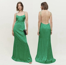 Reformation Allium Backless Satin Maxi Dress in Emerald Green, Noodle straps