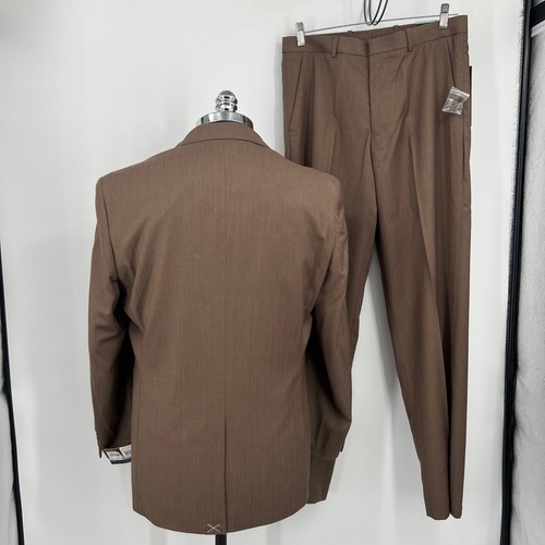 NWT Perry Ellis Brown Suit Size 40S Classic Fit Jacquard Pinstripes Pants 31/32 - Picture 3 of 10