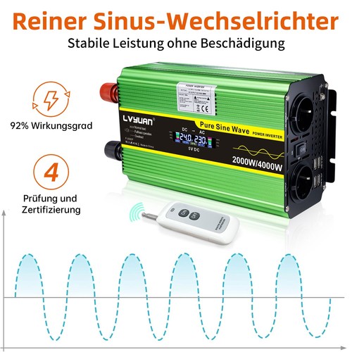 Wechselrichter 12V 24V 4000W 6000W 8000W 4USB 2AC Reiner Sinus Spannungswandler - Bild 25 von 62