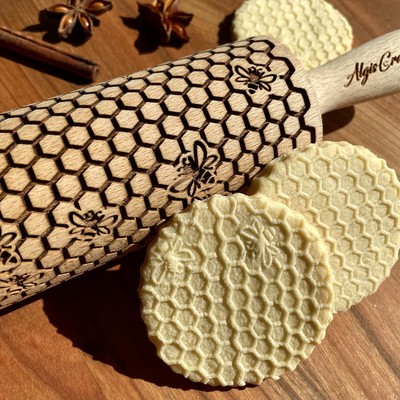 BEEHIVE Embossing Rolling Pin with Pattern. Laser Engraved Embossing Dough Ro...
