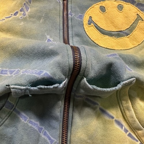 Aviator Nation Tye Dye Hoodie Sweater Youth 10 Green Full Zip Smiley Face Emoji - Picture 8 of 15