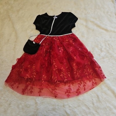  Blueberi Boulevard Velvet And Lace With 3d Roses Dress With Matching Purse 