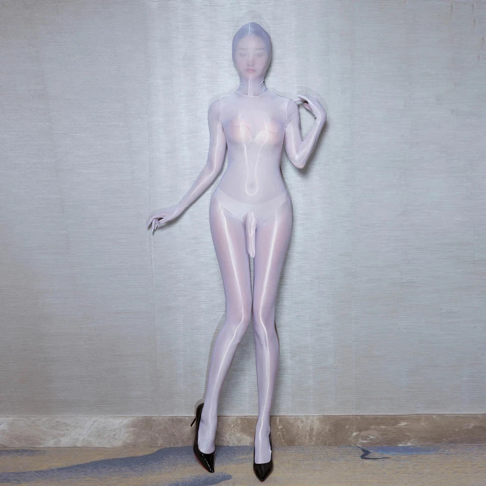 Oil Shiny Silky Smooth Sheer Body Stocking Tights Lingerie Jumpsuit Pantyhose - Image 4 of 4